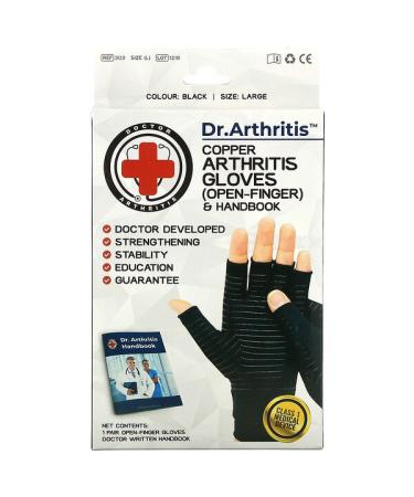 Doctor Arthritis Copper Open-Finger Arthritis Gloves & Handbook Large Black 1 Pair