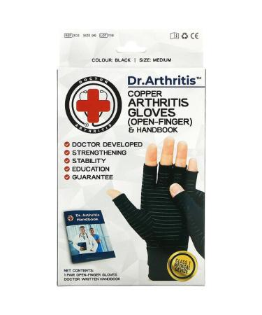 Doctor Arthritis Copper Open-Finger Arthritis Gloves & Handbook Medium Black 1 Pair