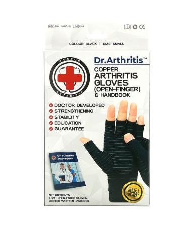 Doctor Arthritis Copper Open-Finger Arthritis Gloves & Handbook Small Black 1 Pair