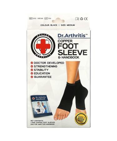 Doctor Arthritis Copper Foot Sleeve & Handbook Medium Black 1 Pair
