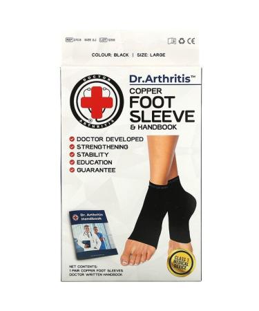 Doctor Arthritis Copper Foot Sleeve & Handbook Large Black 1 Pair