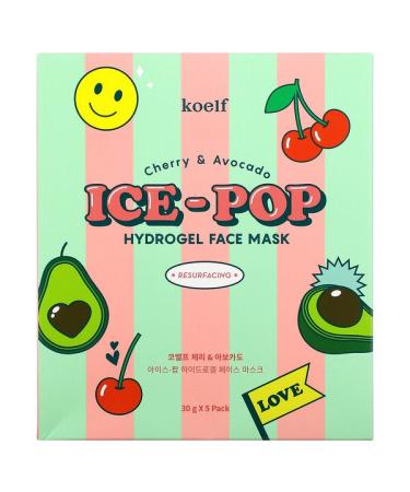 Koelf Ice-Pop Hydrogel Beauty Face Mask Cherry & Avocado 5 Sheets 30 g Each