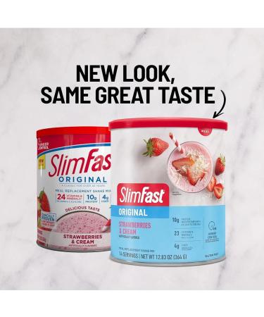 SlimFast Original Strawberries & Cream Shake Mix - 10g Protein, 14 Servings (Pack of 3) - Buy Online on GoSupps.com