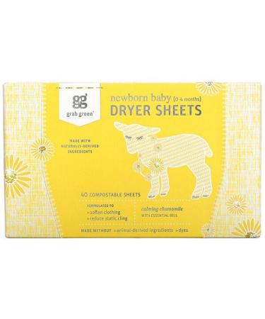 Grab Green Newborn Baby Dryer Sheets 0-4 Months Calming Chamomile 40 Sheets
