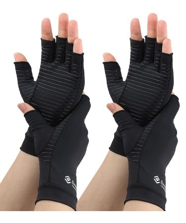 2 Pairs Compression Gloves for Women and Men  Copper Arthritis Gloves for Rheumatoid Arthritis Osteoarthritis Carpal Tunnel  Hand Pain Relief and Support  Open Finger Black Medium (2 Pair)
