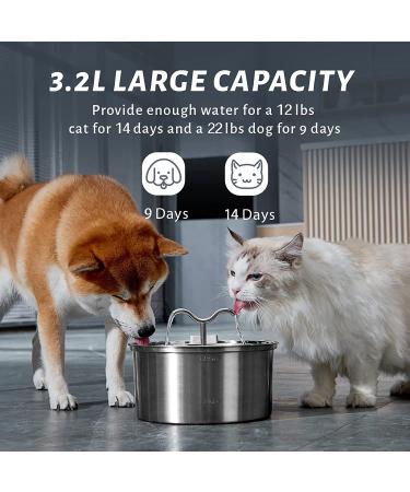 DOOOB Stainless Steel Cat Water Fountain - 3.2L/108oz Pet Dispenser with 3 Filters, Ultra-Quiet Pump, & Waterproof Mat - Buy Online on GoSupps.com