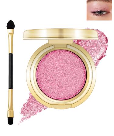 Pink Glitter Eyeshadow Pearl Shimmer Eye Shadow Palette Longwear Waterproof Cream Eyeshadow High Pigmented Ultra-Blendable Sparkly Single Highlighter Makeup for Women Sombras Para Ojos Con Brillo-01 01# Girly Pink