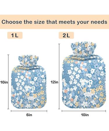 Hot Water Bottle with Cover | Naanle 2L Transparent Heat Bottle for Pain Relief & Therapy - White Blue Flowers - Buy Online on GoSupps.com