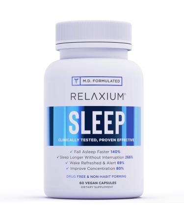 Relaxium Natural Sleep Aid | Non-Habit Forming | Sleep Supplement for Longer Sleep & Stress Relief w/ Magnesium, Melatonin, GABA, Chamomile, & Valerian (60 Vegan Capsules, 30 Day Supply) 60 Count (Pack of 1)