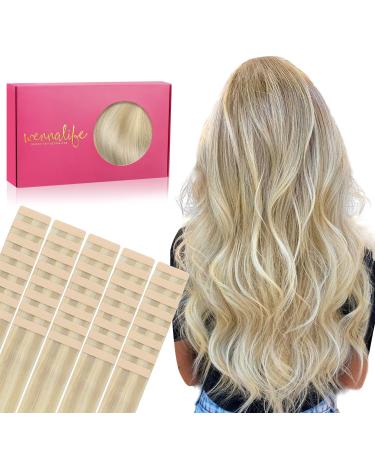 If-salt tape extensions real hair 40PCs 80g 30cm 12 inch ash blonde to gold blonde and platinum blonde hair extension real hair extensions tape invisible tape in extensions real hair hair extensions 30cm-80g #17/26 ash blonde to gold blonde and platinum b