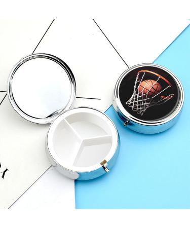 Round Basketball Print Pill Box - 3 Compartment Portable Medicine Organizer - Decorative Metal Pocket Pill Case - Buy Online on GoSupps.com