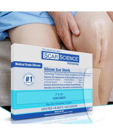 Medical Grade Silicone Scar Sheets - Large 7 Water Resistant & Reusable - Breathable Clear Tape for C-Section Tummy Tuck Surgical Scars & Keloids - 4 Strips & 4 Sheets - Buy Online on GoSupps.com