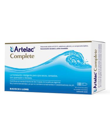 Artelac Complete Dry Eye Drops - 30 Doses of 1ml Each - Moisturizes and Calms Instant Eye Shape - Eye Drops for Dry Eyes - Bausch + Lomb
