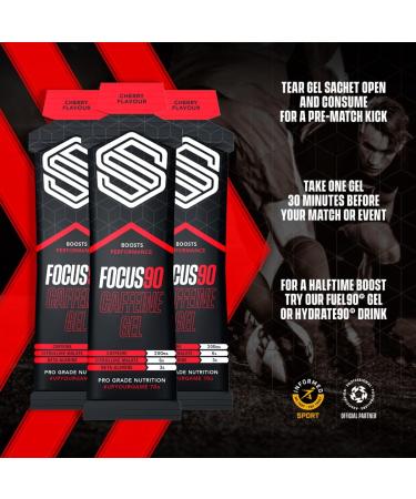 Focus90 Cherry Caffeine Energy Gels (12 x 70g) - Soccer Supplement | 200mg Caffeine | Quick Release Pre-Workout Gel | Informed Sport Tested - Buy Online on GoSupps.com