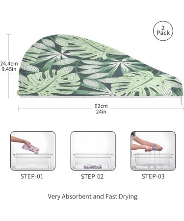 Tropical Leaves Dry Hair Cap & Quick Drying Towel Set - Super Absorbent Soft Comfortable | 2 Piece with Button Headband - Perfect for All Hair Types - Buy Online on GoSupps.com