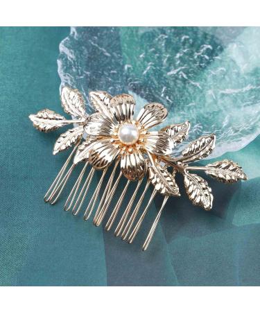 Yheakne Boho Flower Pearl Hair Comb Gold Pearl Wedding Hair Comb Barrette Metal Leaf Comb Headpieces Decorative Headwear Branch Leaf Hair Piece Wedding Hair Accessories for Women and Girls Gifts - Buy Online on GoSupps.com