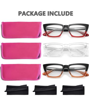 3 Pack Oprah Style Oversized Reading Glasses for Women - Blue Light Blocking Cat Eye Readers - Anti UV Ray & Eye Strain - Stylish Eyeglasses with Pouches - 2.75x Magnification - Buy Online on GoSupps.com