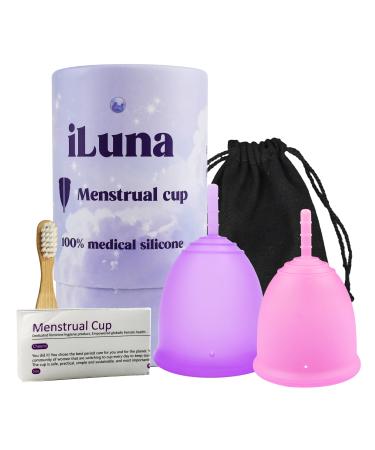 iLuna - Menstrual Cup for Daily use. Made of Recommended Quality Medical Silicone. Contains 2 Menstrual Cups of Different Sizes Also Includes Cleansing Brush