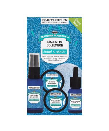 Beauty Kitchen - Seahorse Plankton + Discovery Collection - Hydrating Moisturiser Cleanser Mask Oil & Sponge - For Fine Lines Wrinkes & Uneven Skin Tone - Vegan/Cruelty Free