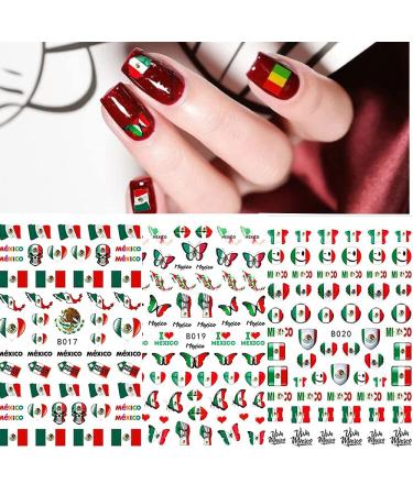Mexican Flag Nail Art Stickers - 3D Self Adhesive Decals for Patriotic Manicure | DIY Mexico Flag Design (6 Sheets - Buy Online on GoSupps.com