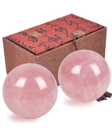 Juanxian rose quartz massage balls 4 cm with gift box hand rolls fitness ball muscle stretching handball acupoint massage devices health care tools 2 pieces