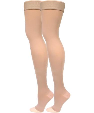 Truform Women's Compression Stockings 20-30 mmHg - Thigh High Open Toe Opaque Medium Beige - 1 Pair - Buy Online on GoSupps.com