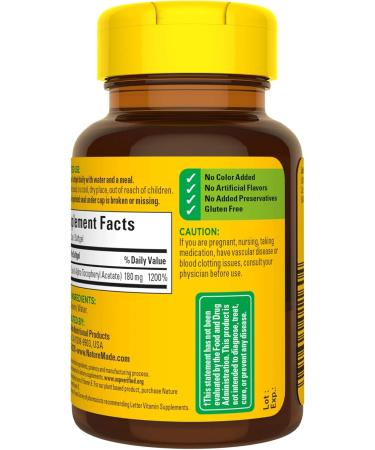 Nature Made Vitamin E 180 mg (400 IU) dl-Alpha Dietary Supplement for Antioxidant Support 100 Softgels (Pack of 3) - Buy Online on GoSupps.com