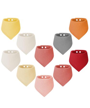 Toffcaea 10 pieces of bibs baby absorbing triangular cloth four floors soft & absorbing Musselin Halst towel with adjustable push button for boys girls unisex single -colored