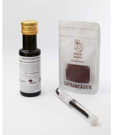 100 g vanilla extract liquid without alcohol from Persaf I from pure vanilla extract with inverted sugar & vanilla seeds I alcohol-free & fairly traded I free of charge 1 vanilla pod & 0.5g saffron