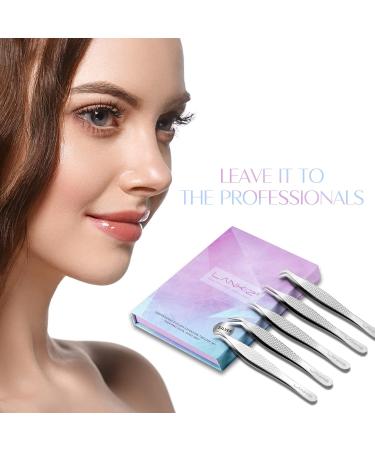 LANKIZ Lash Tweezers Set 5-Pack High Precision Stainless Steel Eyelash Extension Tweezers for Volume Isolation & Classic Lashes - Professional Silver Tweezers - Buy Online on GoSupps.com