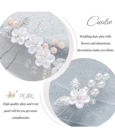 Casdre Flower Bridal Hair Pins - Pack of 3, Silver with Pearls and Rhinestones for Women and Girls | Wedding Hair Accessories - Buy Online on GoSupps.com