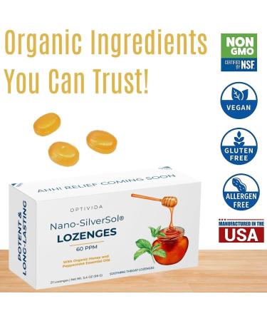 Optivida Health Nano-Silver Lozenges 60PPM - Immune Support Cough Drops with Lemon Oil, Honey & Peppermint - 2 Pack - Buy Online on GoSupps.com