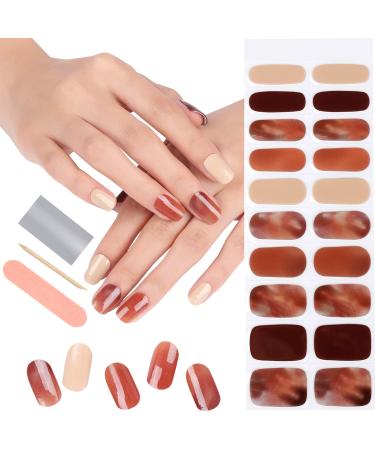 EBANKU Semi Cured Gel Nail Strips 20 Stickers Brown Gel Nail Polish Stickers Wraps Adhesive Gel Nail Stickers with Nail File Stick and Sealing Strip (UV/LED Lamp Required) - Buy Online on GoSupps.com