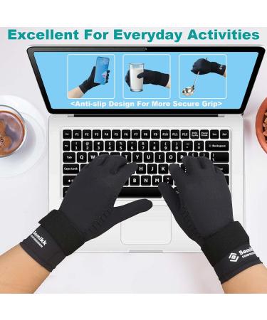 Copper Infused Compression Arthritis Gloves for Women Men - 2 Pairs Full Finger Support with Strap, Small-Medium Black - Buy Online on GoSupps.com