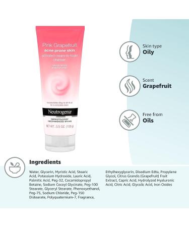 Neutrogena Pink Grapefruit Activated Cream-to-Foam Acne Facial Cleanser - 3.5 oz - Buy Online on GoSupps.com