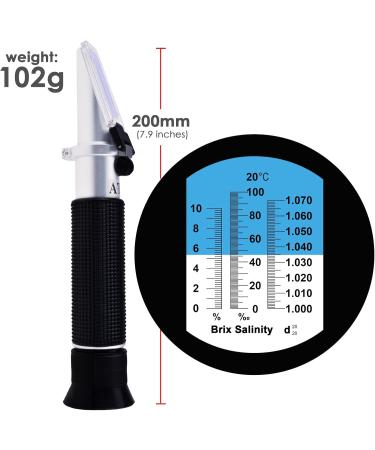 TRI Scale Refractometer ATC for Marine & Hydroponic Use | 0-10% BRIX 0-100 PPT Density 1.000-1.070 | Accurate Monitoring for Aquariums & Reef Tanks - Buy Online on GoSupps.com