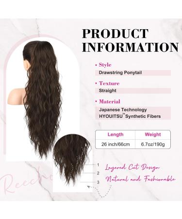 REECHO 26 Long Beach Wave Drawstring Ponytail Extension - Dark Chocolate Brown - Buy Online on GoSupps.com