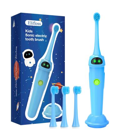Elifloss Kids Electric Toothbrushes  2 Modes with Memory  2 Min Timer  Fun&Easy Clean  IPX7 Waterproof Rechargeable Kids Toothbrush for Age 3-12 with 3 Dupont Soft Bristles  Blue