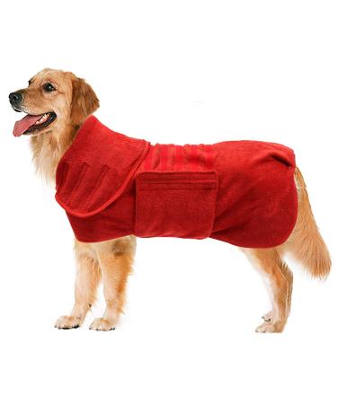 Geyecete Dog Drying Coat -Dry Fast Dog Bag-Dog Bathrobe Towel-Microfibre Fast Drying Super Absorbent Pet Dog Cat Bath Robe Towel-Red-M Medium Red(Microfibre)