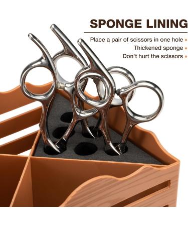 Professional Salon Scissor Shear Holder Box - Brown Wooden Desktop Storage for Hairdressers & Groomers | 4-Grille Sponge Holder with Comber Clips Stand - Buy Online on GoSupps.com