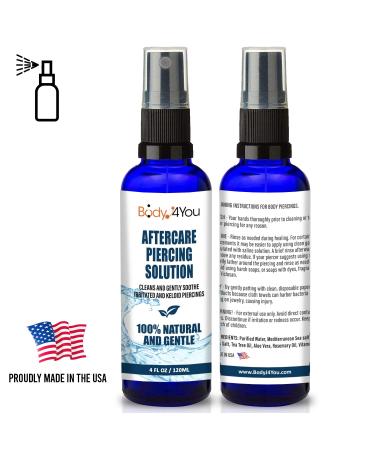 BodyJ4You Piercing Aftercare Saline Cleanser Spray | Natural Care Solution Mist with Tea Tree and Aloe | 4oz - Buy Online on GoSupps.com