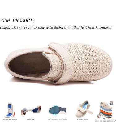Oldms Women's Extra Wide Orthopedic Diabetic Walking Shoes with Adjustable Closure and 2 Cushioned Insoles - Relief for Swollen Ankles, Edema, Diabetic Bunion, Arthritis, Plantar Fasciitis - Size 10 (Beige) - Buy Online on GoSupps.com