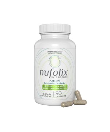 Nufolix Natural Hair Growth Supplement Biotin Zinc MSM Collagen Saw Palmetto Horsetail & Astaxanthin for Thicker Fuller Shiny Hair Nourishes Follicles Reduces Thinning 90 Capsules