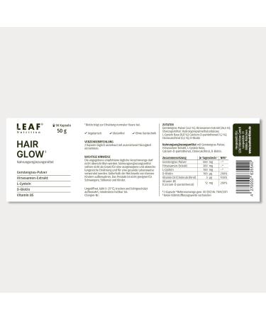 Leaf Hair Glow Capsules - Vegan Nutritional Supplement with D-Biotin Barley Grass & Deer Seeds | 90 Pieces for 45 Days | Sustainable Glass Packaging | Made in Germany - Buy Online on GoSupps.com
