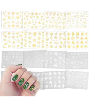 MWOOT 16 Sheets Gold Silver Mixed Nail Art Stickers Christmas Snowflake Deer Head Flowers Christmas Tree Nail Water Transfer Sticker Decals Set for DIY Nail Tips Decoration - Buy Online on GoSupps.com