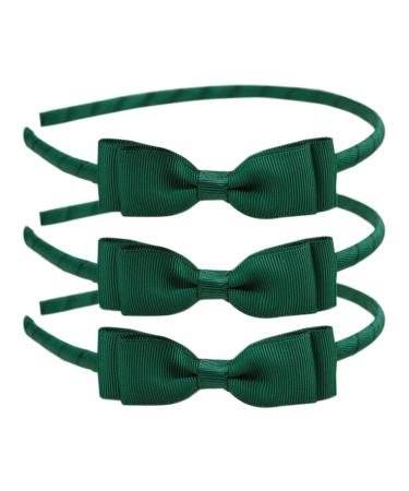 AYNKH 3 Pieces School Bows Headbands Alice Bands Girls Uniform Colours Ribbon Bow Set Hair Accessories Birthday Gift Green