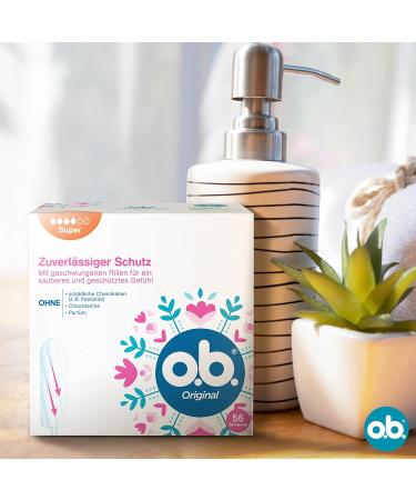 o.b. Original Super Tampons - Heavy Flow, StayDry Technology, Curved Grooves - 56ct - Buy Online on GoSupps.com