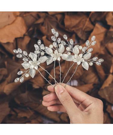 Gorais Flower Bride Wedding Hair Pins - Silver Leaf Bridal Hair Pieces for Women and Girls (Pack of 3) - Buy Online on GoSupps.com
