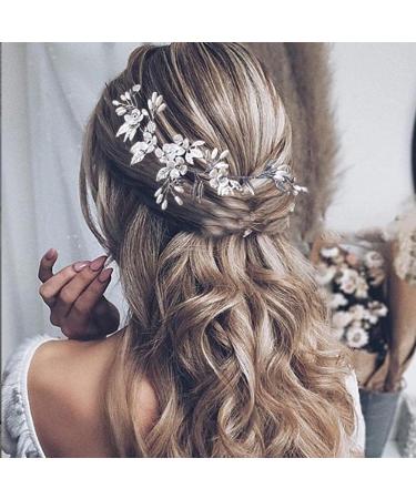 Unicra Bride Wedding Hair Vine Silver Floral Headpiece Pearl Bridal Headband Leaf Hair Accessories for Women and Girls - Buy Online on GoSupps.com