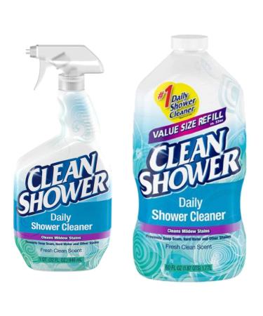 Clean Shower Daily Shower Cleaner - No Scrub Bundle Pack 32oz. Spray Bottle & 60oz. Refill Bottle 2 Piece Assortment